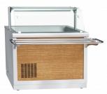 Прилавок холодильный ПВВ(Н)-70Х-НШ, 1120 мм, +1…+10 С (открытый), охлаждаемая ванна без гастроемкостей, 1 стеклянная полка, LED-подсветка, съемный нерж. фасад, направляющие в комплекте