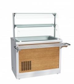 Прилавок холодильный ПВВ(Н)-70Х-02-НШ, 1120 мм, +1…+10 С (открытый), охлаждаемая ванна без гастроемкостей, 2 стеклянные полки, LED-подсветка, съемный нерж. фасад, направляющие в комплекте